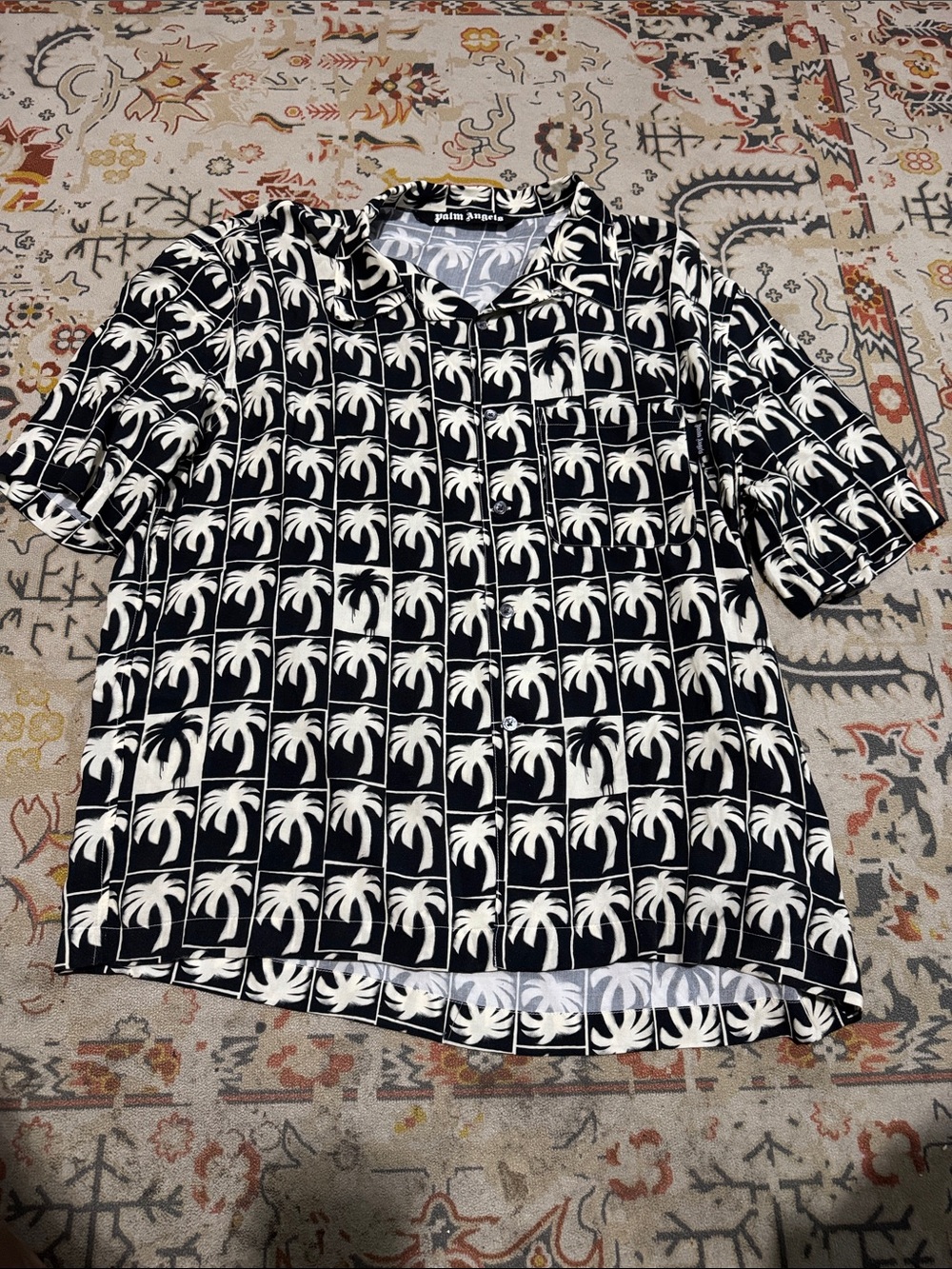 Palm Angels Black and White Palm Tree Button-Up Shirt